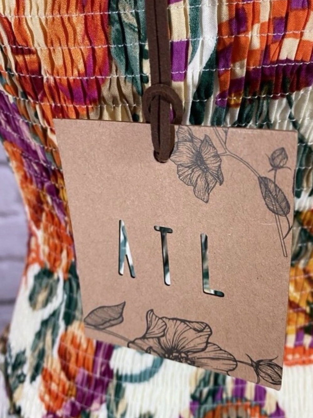 Strapless Floral Maxi Dress in Cream with Orange & Green Print - Picture 4 of 5